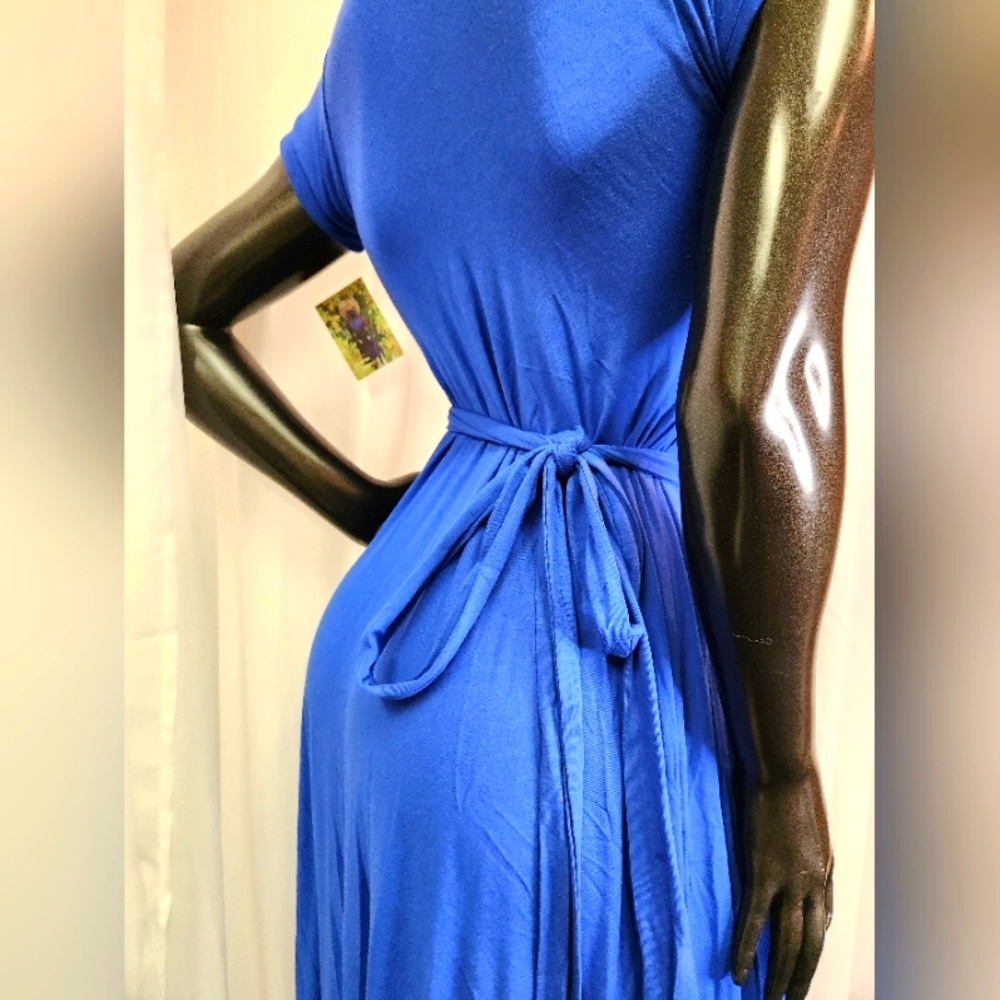 Royal Blue Maxi Wrap Dress-Custom Cut & Sewn - Picture 6 of 16